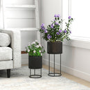 Outsunny Metal Plant Pots Flower Planters Set Of 2 For Indoor Outdoor Black