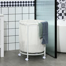 HOMCOM 100L Round Laundry Hamper With Wheels For Bedroom Bathroom Cream White