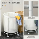 HOMCOM 100L Round Laundry Hamper With Wheels For Bedroom Bathroom Cream White