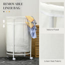 HOMCOM 100L Round Laundry Hamper With Wheels For Bedroom Bathroom Cream White