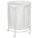HOMCOM 100L Round Laundry Hamper With Wheels For Bedroom Bathroom Cream White