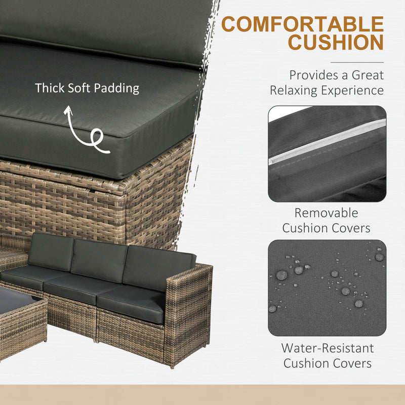 Outsunny 8Pcs Patio Rattan Sofa Set Garden Furniture Side Table w/ Cushion