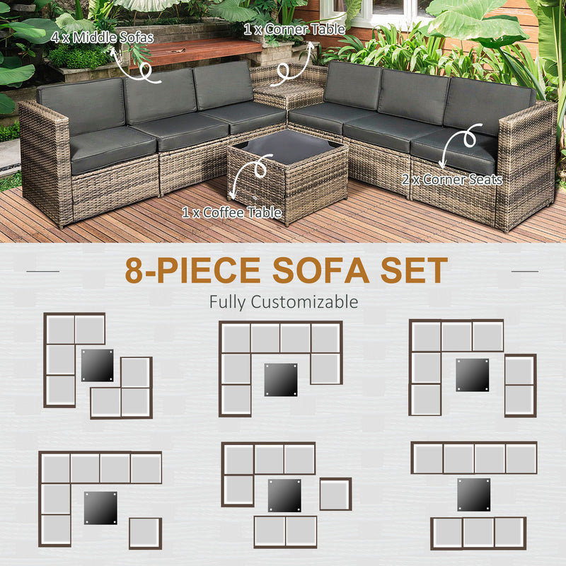 Outsunny 8Pcs Patio Rattan Sofa Set Garden Furniture Side Table w/ Cushion