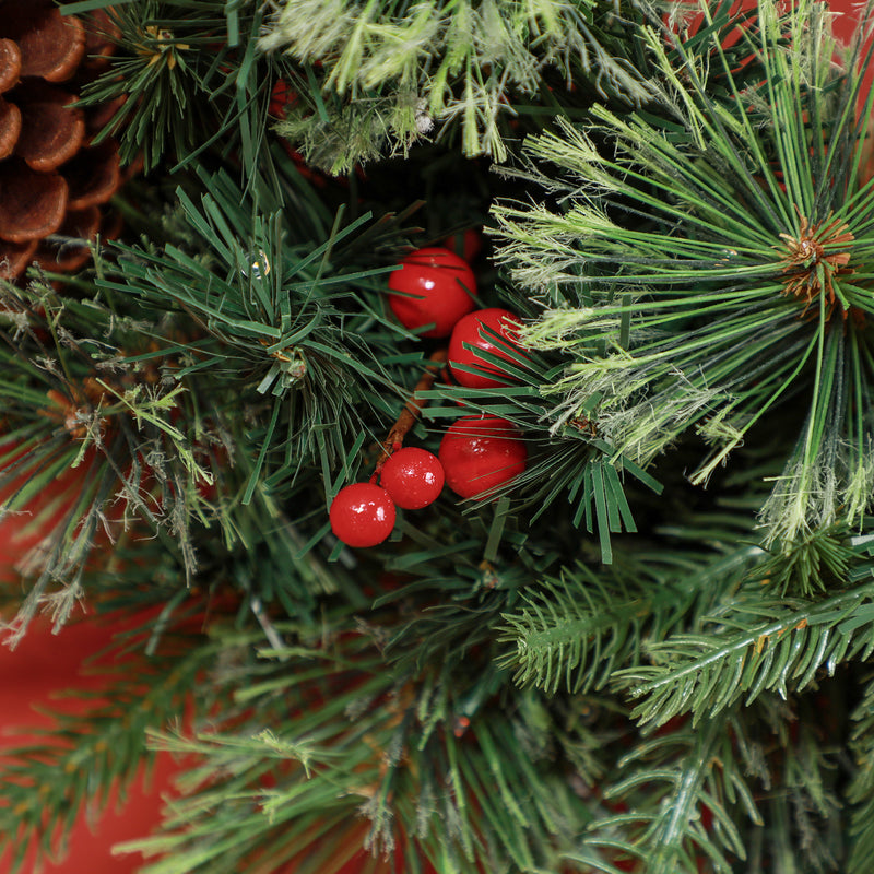 HOMCOM 60cm Christmas Wreath with LED Lights Pine Cones Red Berries Green