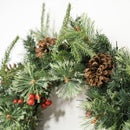 HOMCOM 60cm Christmas Wreath with LED Lights Pine Cones Red Berries Green