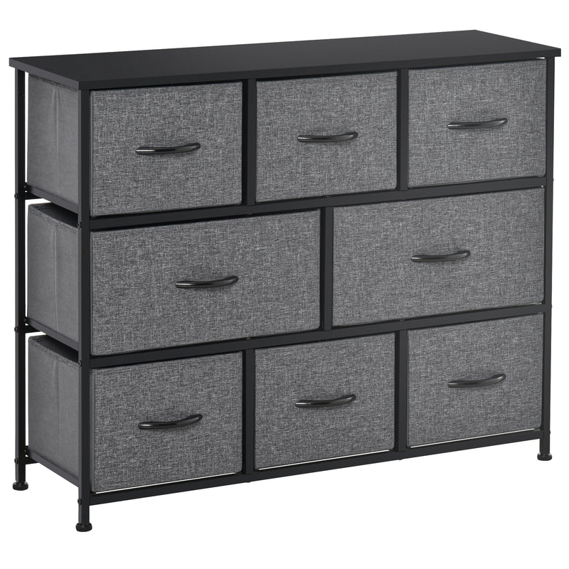 HOMCOM Chest of Drawers Bedroom Dresser with 8 Fabric Drawers, Dark Grey