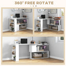 HOMCOM Corner Computer Desk With 360° Rotating Design And Bookshelf, White