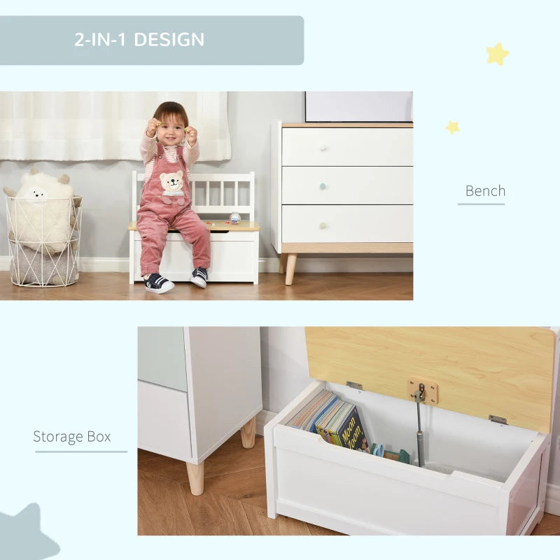 HOMCOM 2 In 1 Wooden Toy Box Seat Storage Bench White