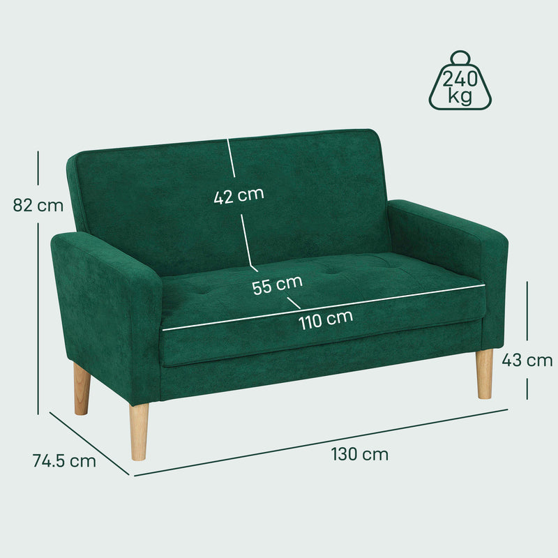 HOMCOM 2 Seater Sofa, Velvet-Feel Upholstered Loveseat for Small Space