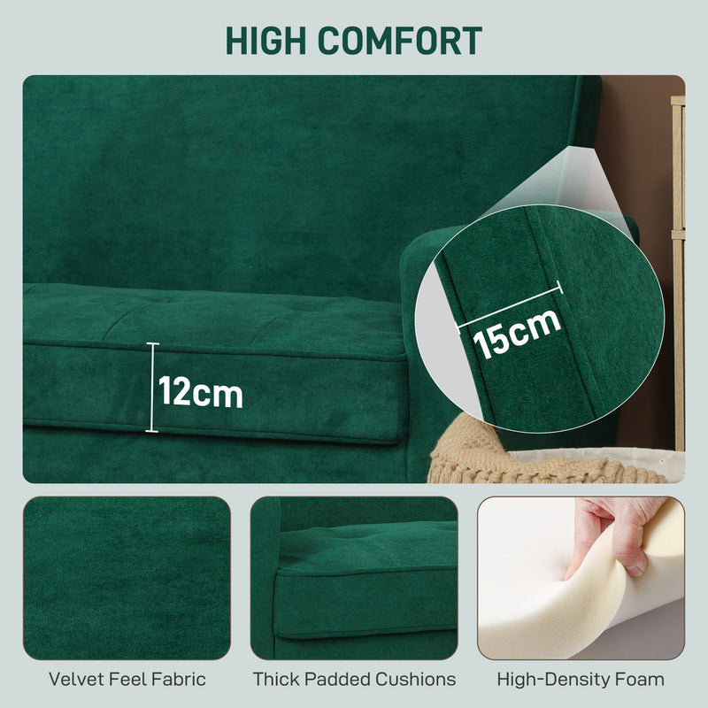 HOMCOM 2 Seater Sofa, Velvet-Feel Upholstered Loveseat for Small Space