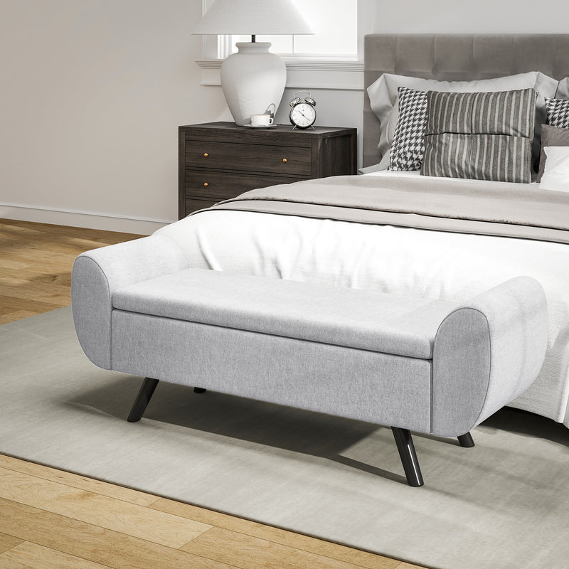 HOMCOM Storage Ottoman With Armrest, Upholstered Linen Storage Bench