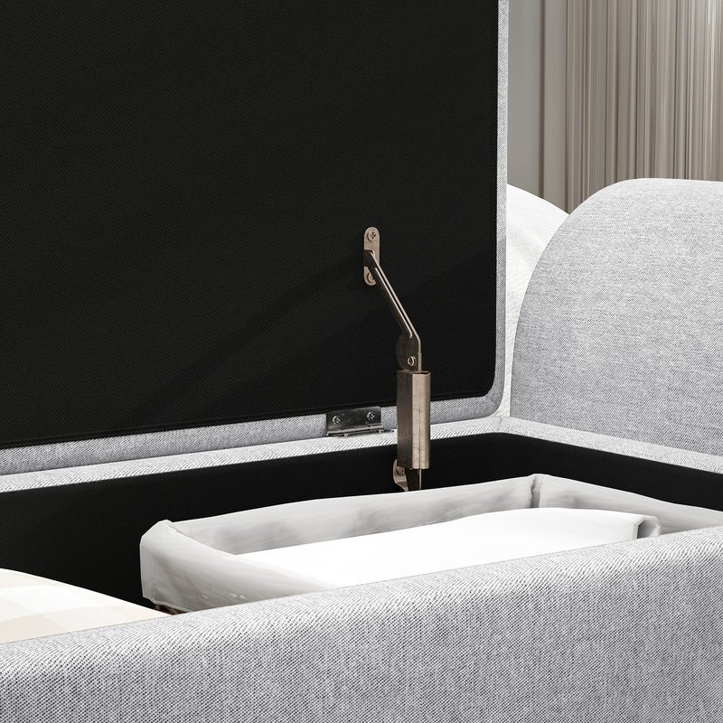 HOMCOM Storage Ottoman With Armrest, Upholstered Linen Storage Bench
