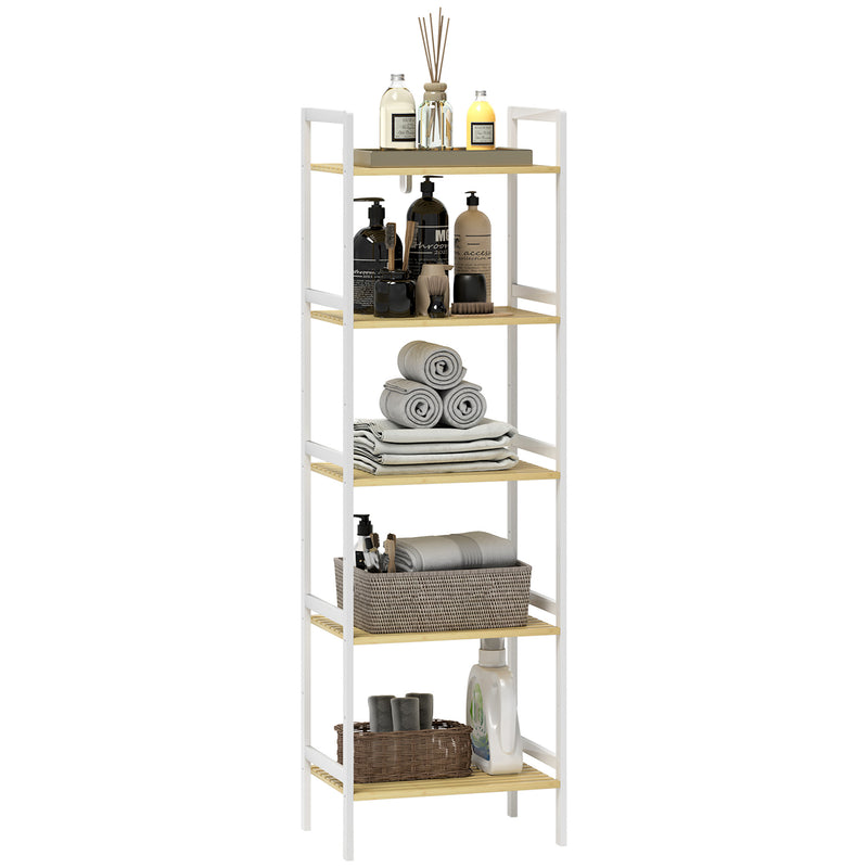 HOMCOM 5-Tier Bamboo Bathroom Storage Shelf with Adjustable Rack