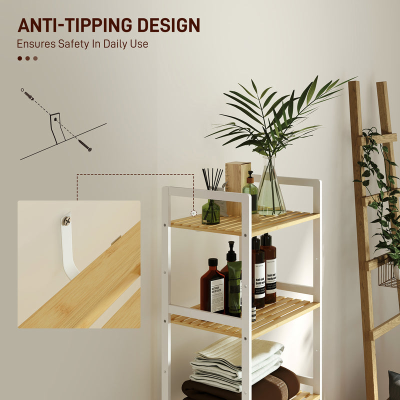 HOMCOM 5-Tier Bamboo Bathroom Storage Shelf with Adjustable Rack