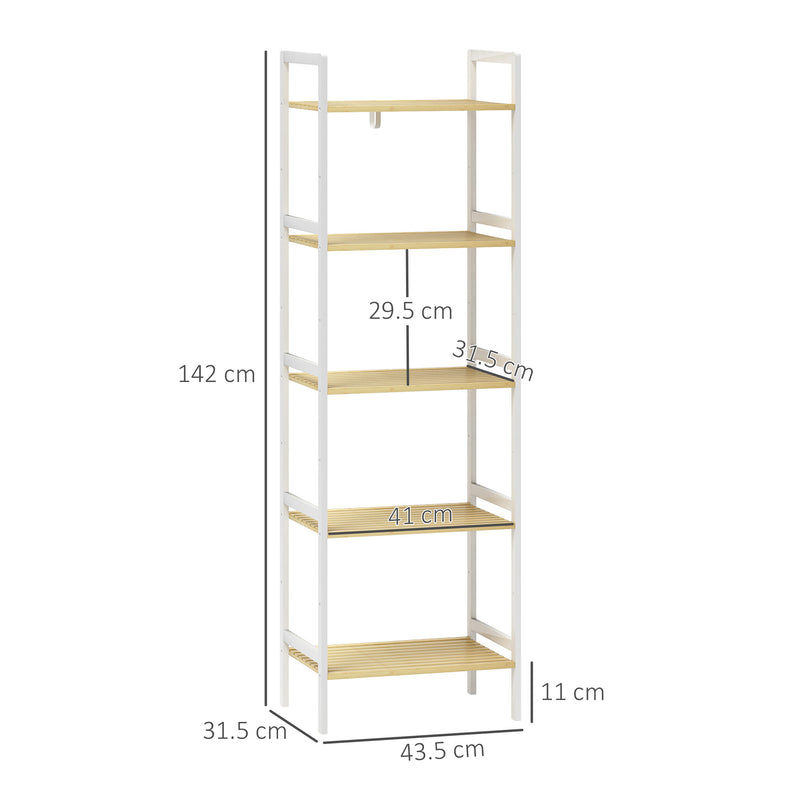 HOMCOM 5-Tier Bamboo Bathroom Storage Shelf with Adjustable Rack