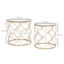 HOMCOM Nesting Tables Set of 2, Side End Table with Glass Top, Gold Tone