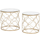 HOMCOM Nesting Tables Set of 2, Side End Table with Glass Top, Gold Tone