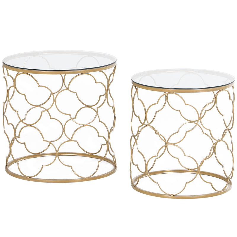 HOMCOM Nesting Tables Set of 2, Side End Table with Glass Top, Gold Tone