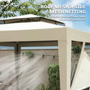 Outsunny 3 x 3 m Gazebo, Netting Party Tent w/ Double Tier Roof, Beige