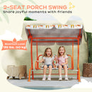 AIYAPLAY Kids Porch Swing with Seat Belts, Adjustable Canopy, Orange