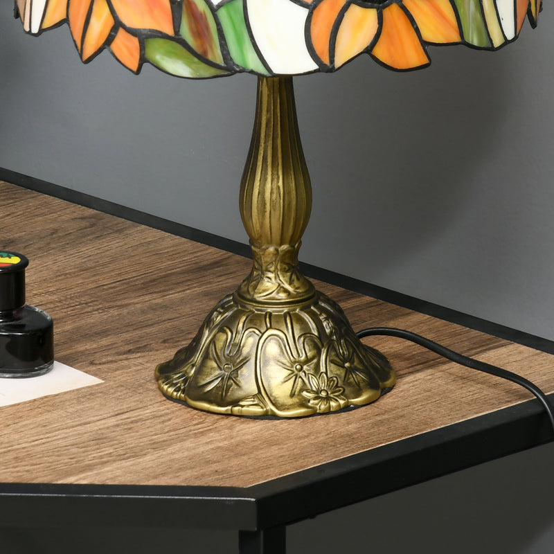 HOMCOM Stained Glass Table Lamp, Handmade Antique Bedside Lamp