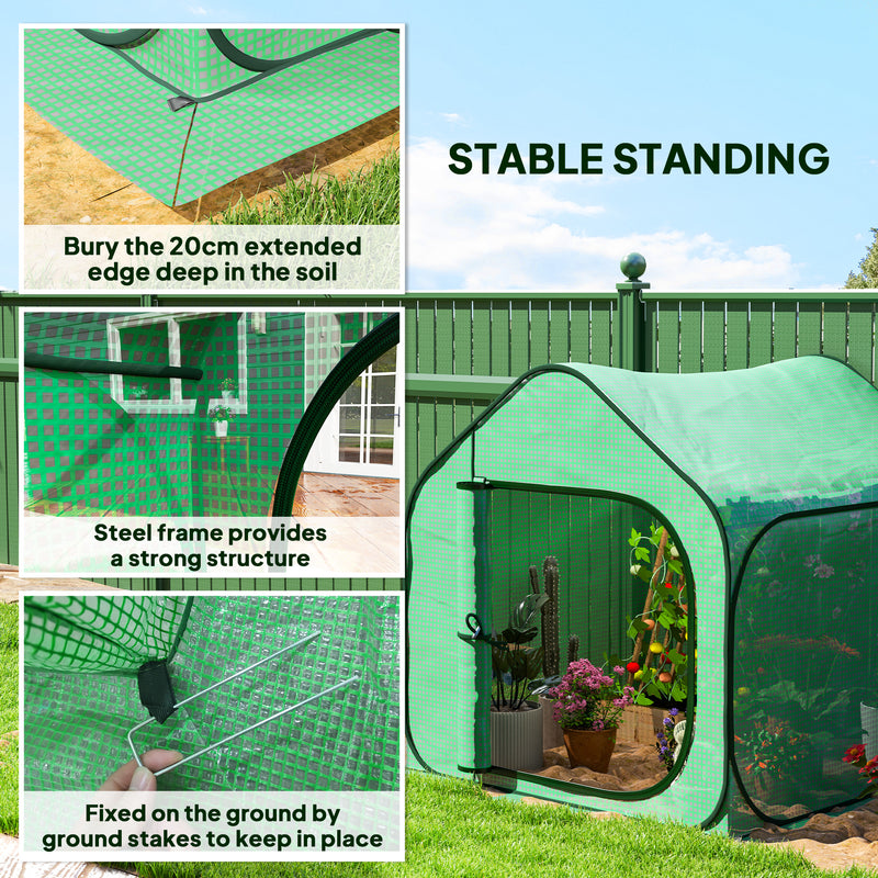 Outsunny Mini Pop Up Greenhouse W/ Reinforced PE Cover, Zipper Door, White