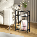 HOMCOM Slim Side Table, End Table with Tempered Glass Tabletop, Black