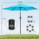 Outsunny 2.6M Garden Parasol Umbrella With Aluminium Pole, Tilt, Crank