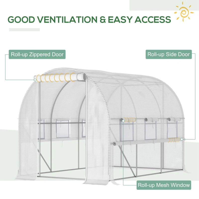 Outsunny Greenhouse Polytunnel 3x2x2m - White