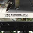 Outsunny Garden Table with Parasol Hole, Slatted Metal Tabletop, Black