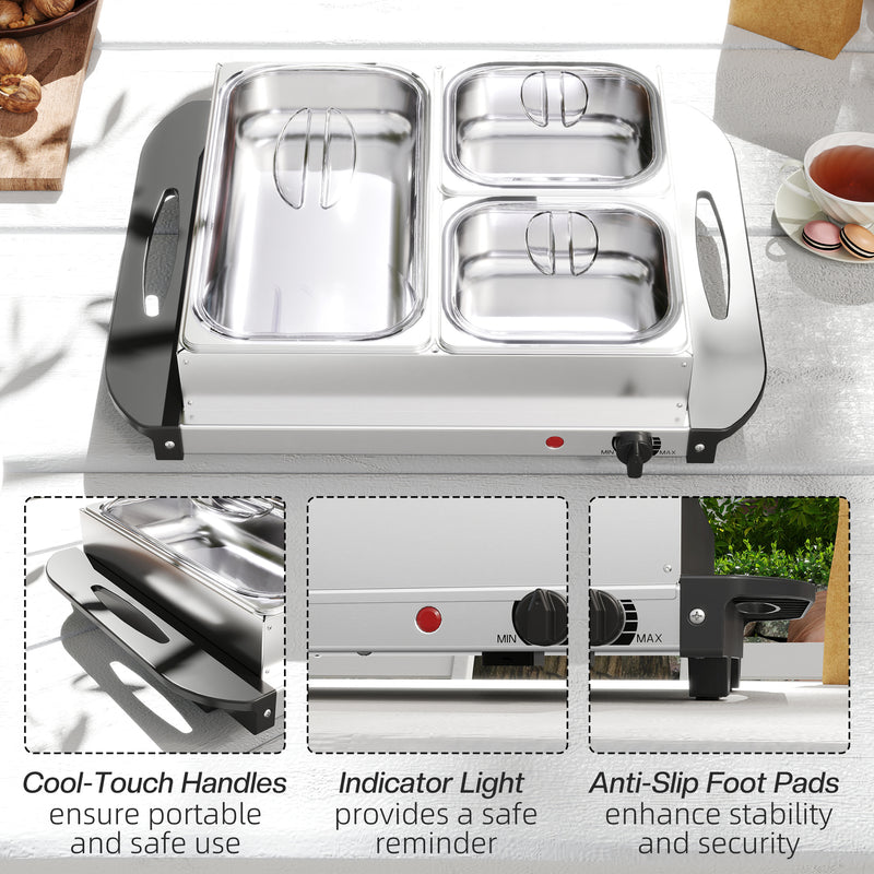 HOMCOM 4.5L Electric Food Warmer Buffet Server with Lids Cool Touch Handles