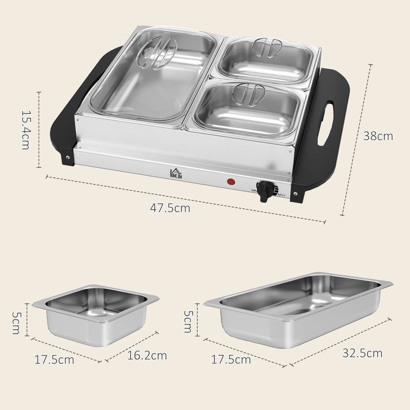 HOMCOM 4.5L Electric Food Warmer Buffet Server with Lids Cool Touch Handles