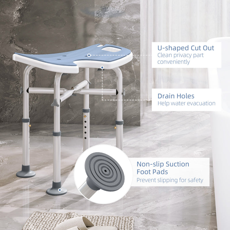 HOMCOM Aluminium Shower Stool for Elderly Disabled Non-Slip Bath Stool Blue