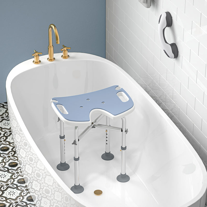 HOMCOM Aluminium Shower Stool for Elderly Disabled Non-Slip Bath Stool Blue
