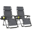 Outsunny Zero Gravity Chairs Set of 2 with Cup Holder, Headrest, Dark Grey
