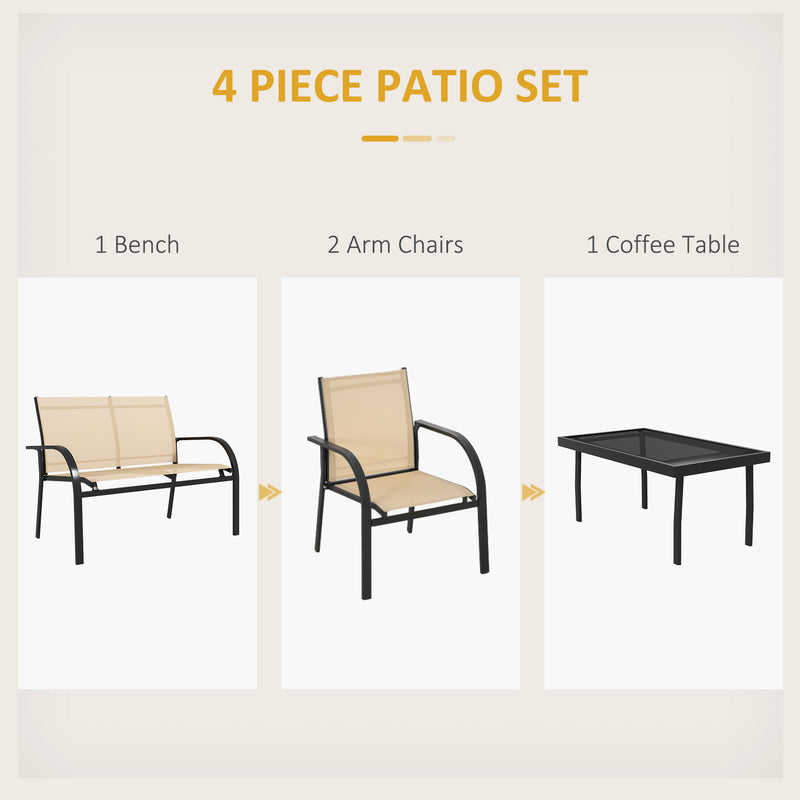 Outsunny 4pcs Patio Furniture Set Garden Sofa Glass Top Coffee Table Beige