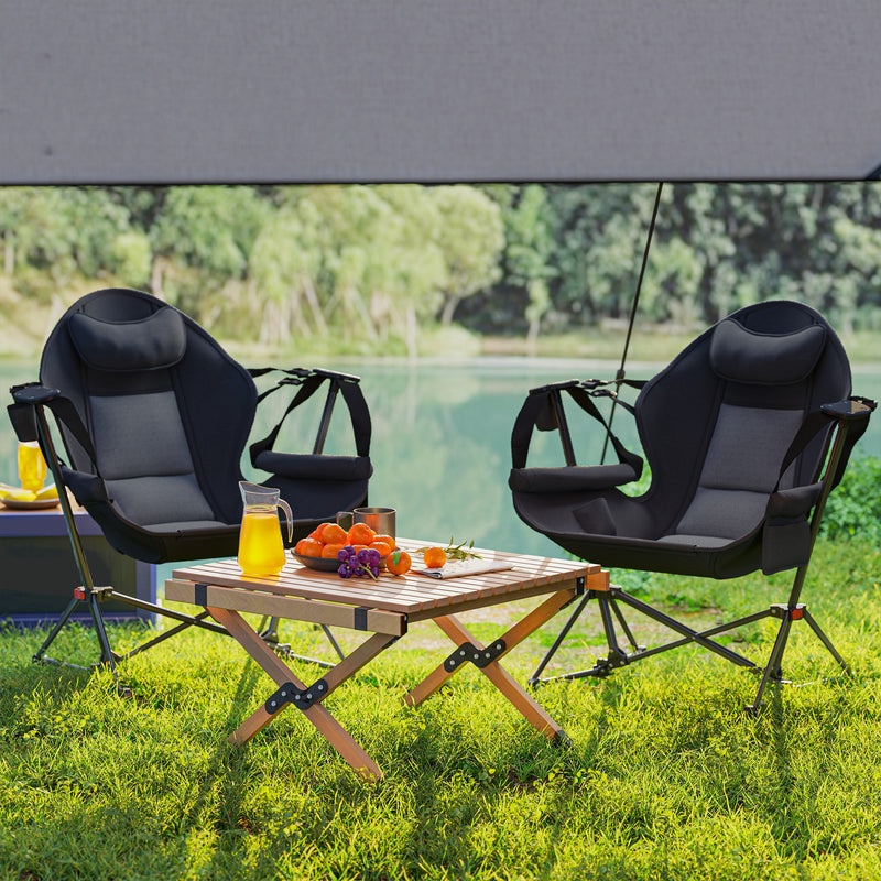 Outsunny Hammock Camping Chair Set Of 2, Adjustable Back Camp Chair, Blue