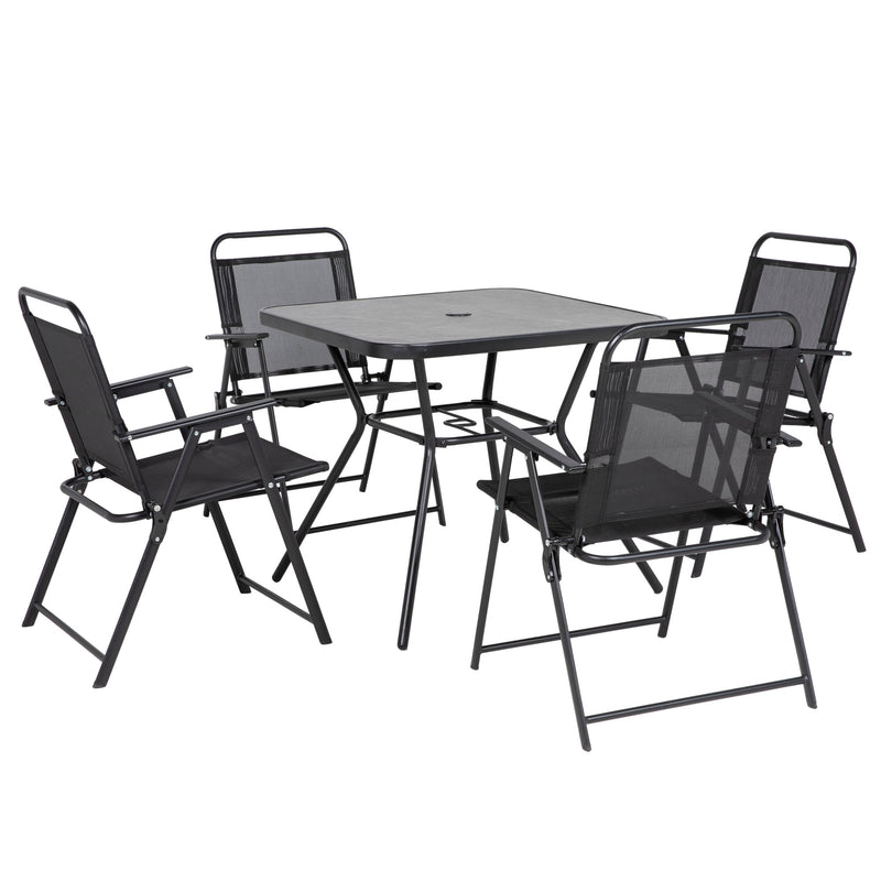 folding patio table with umbrella hole uk Outsunny Outdoor Dining Set W/ Umbrella Hole Table, Patio Furniture Se