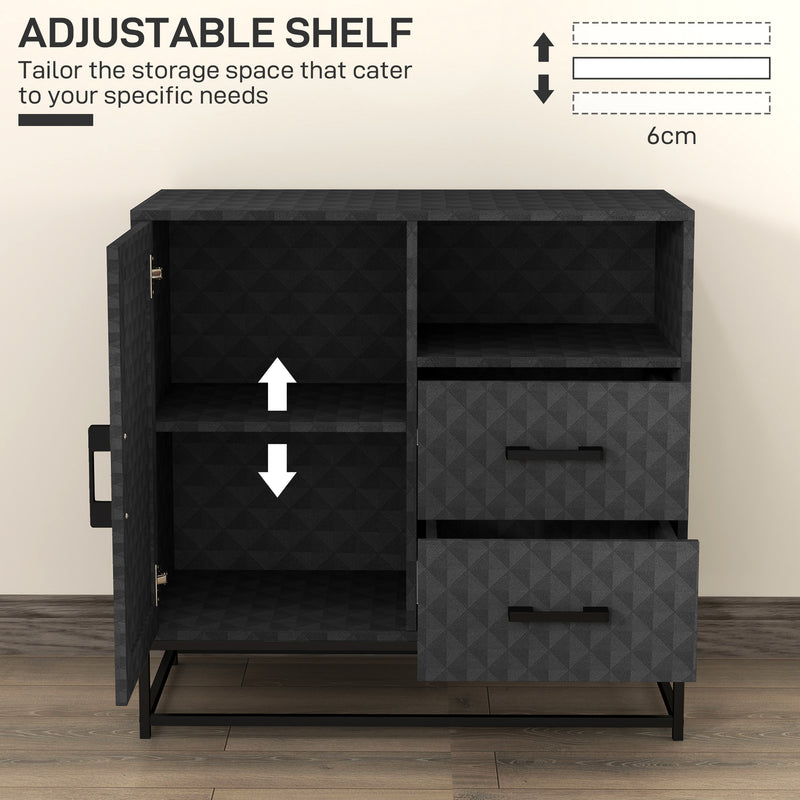 HOMCOM Cupboard with Adjustable Shelf, Open Compartment, 2 Drawers