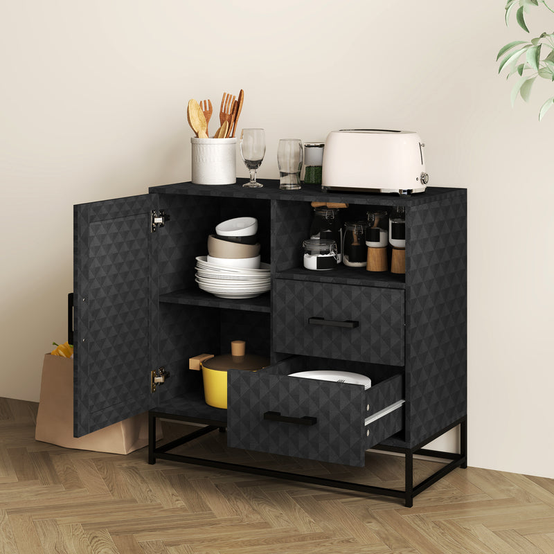 HOMCOM Cupboard with Adjustable Shelf, Open Compartment, 2 Drawers