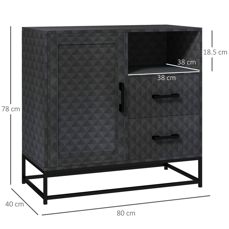 HOMCOM Cupboard with Adjustable Shelf, Open Compartment, 2 Drawers