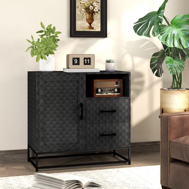 HOMCOM Cupboard with Adjustable Shelf, Open Compartment, 2 Drawers
