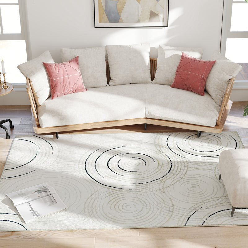 HOMCOM Swirl Pattern Washable Rug, Allergy-Friendly Floor Carpet, Cream