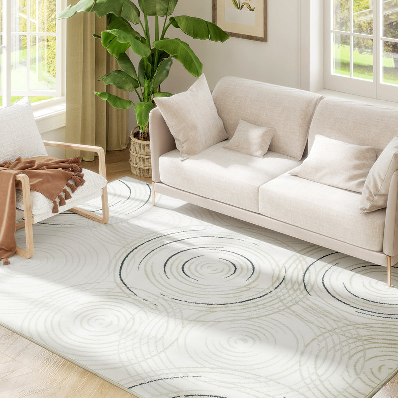 HOMCOM Swirl Pattern Washable Rug, Allergy-Friendly Floor Carpet, Cream