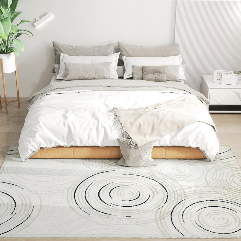 HOMCOM Swirl Pattern Washable Rug, Allergy-Friendly Floor Carpet, Cream