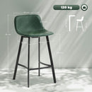 HOMCOM Bar Stools Set of 2, Bar Chairs with Back and Steel Legs, Green