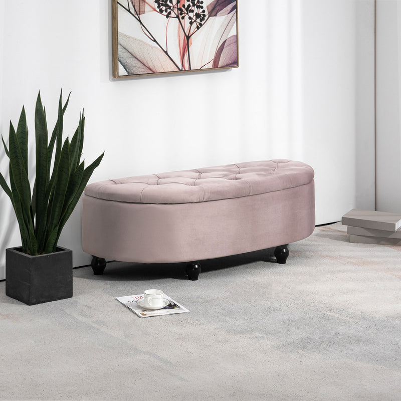 HOMCOM Semi-Circle Storage Ottoman Bench Tufted Upholstered Accent Footrest