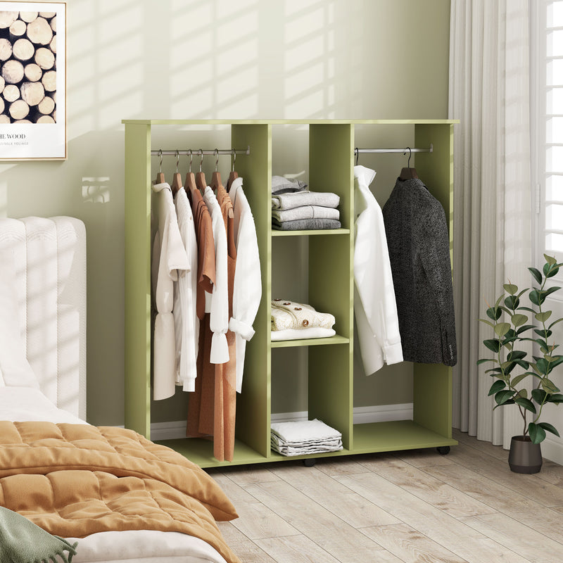 HOMCOM Mobile Double Open Wardrobe w/ Clothes Hanging Rail Colthing