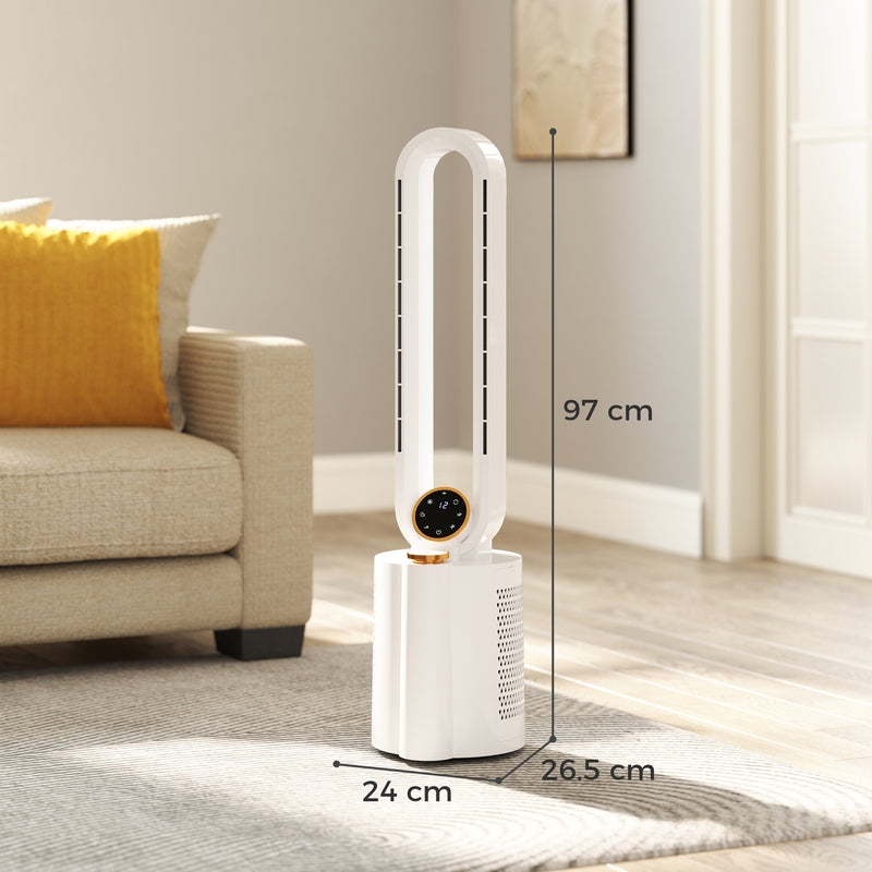 HOMCOM Bladeless Tower Fan with UV Sterilisation & Humidifier, Oscillation