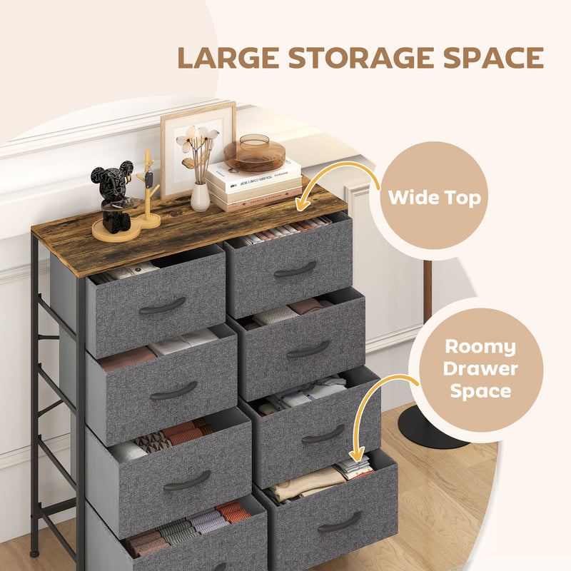 HOMCOM 8 Drawer Fabric Chest of Drawers w/ Wooden Top for Hallway